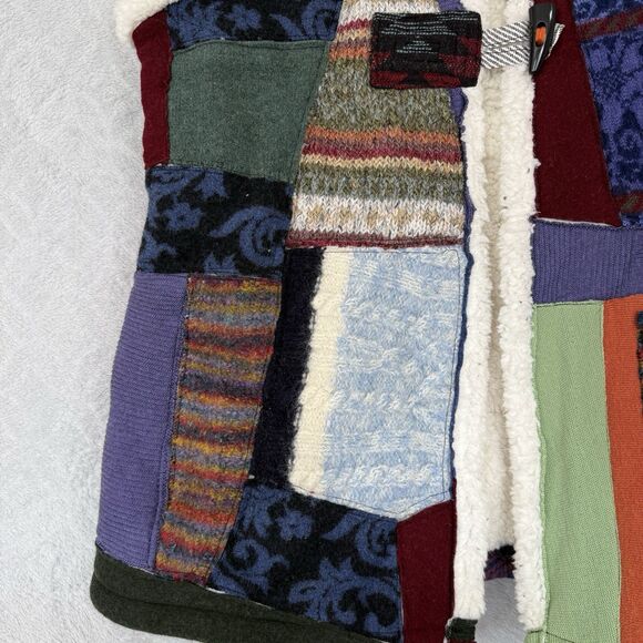 Handmade Sherpa Patchwork Vest Womens XL Wool Funky Artsy Hippie Boho Gypsy 70s - Picture 3 of 11